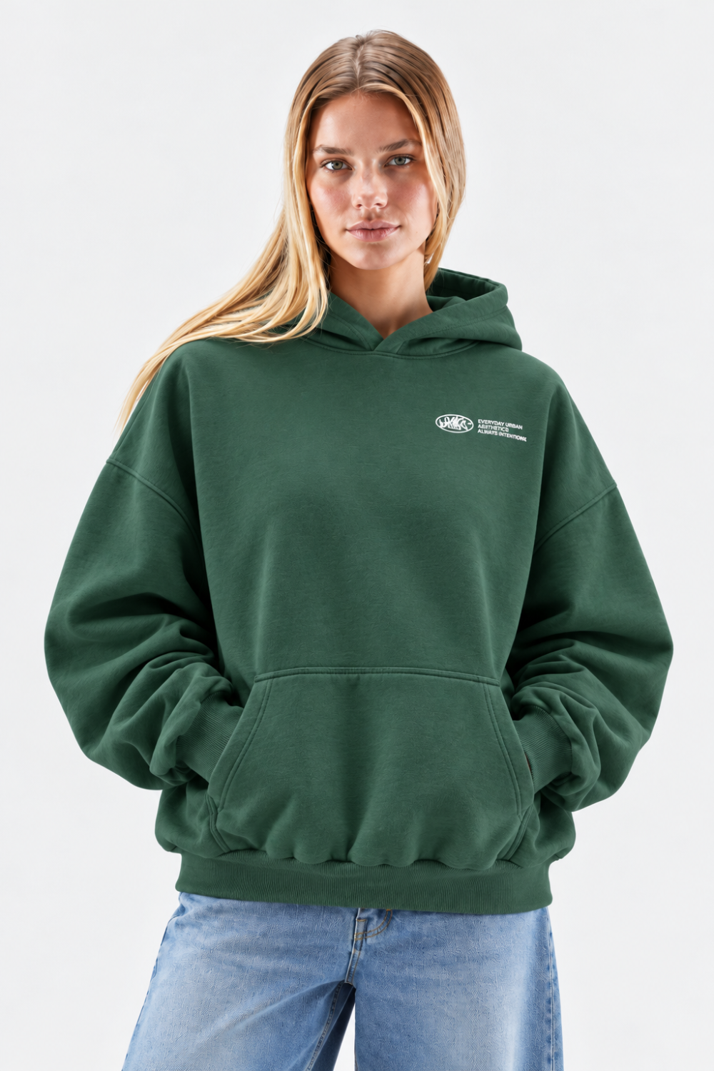 Women Hoodie Oversized Front Pocket Logo Print