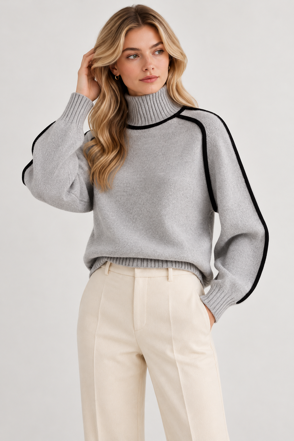 Greta Contrast Piped High Neck Jumper