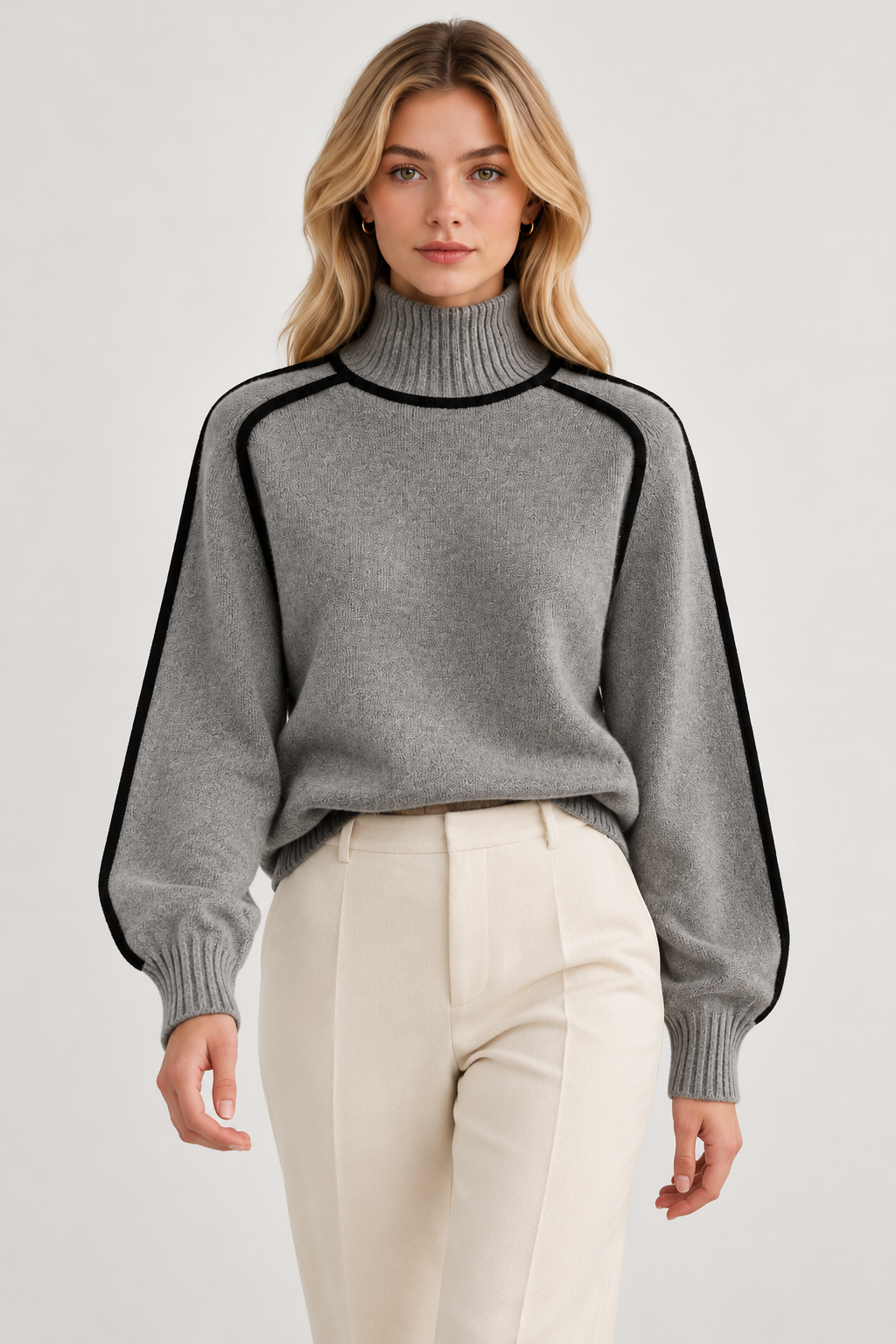 Greta Contrast Piped High Neck Jumper