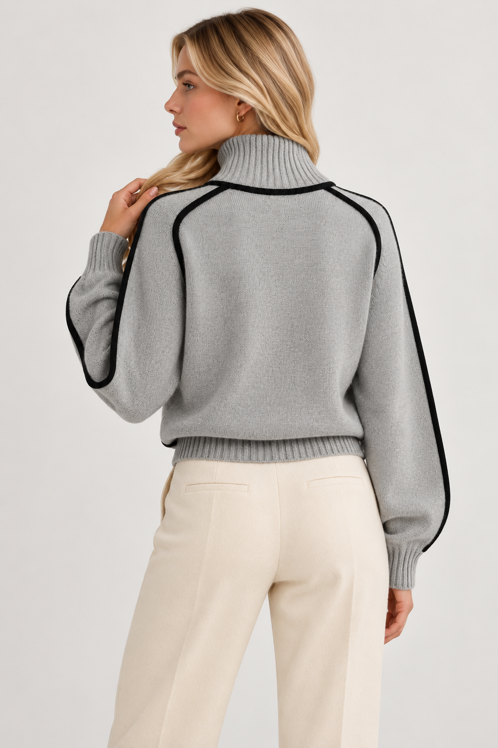 Greta Contrast Piped High Neck Jumper