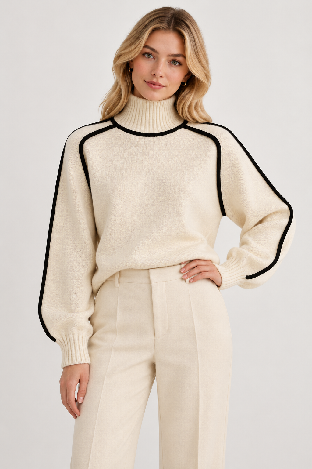 Greta Contrast Piped High Neck Jumper