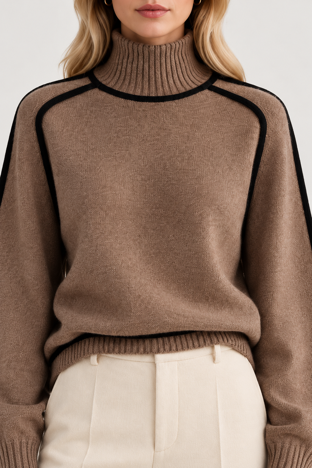 Greta Contrast Piped High Neck Jumper