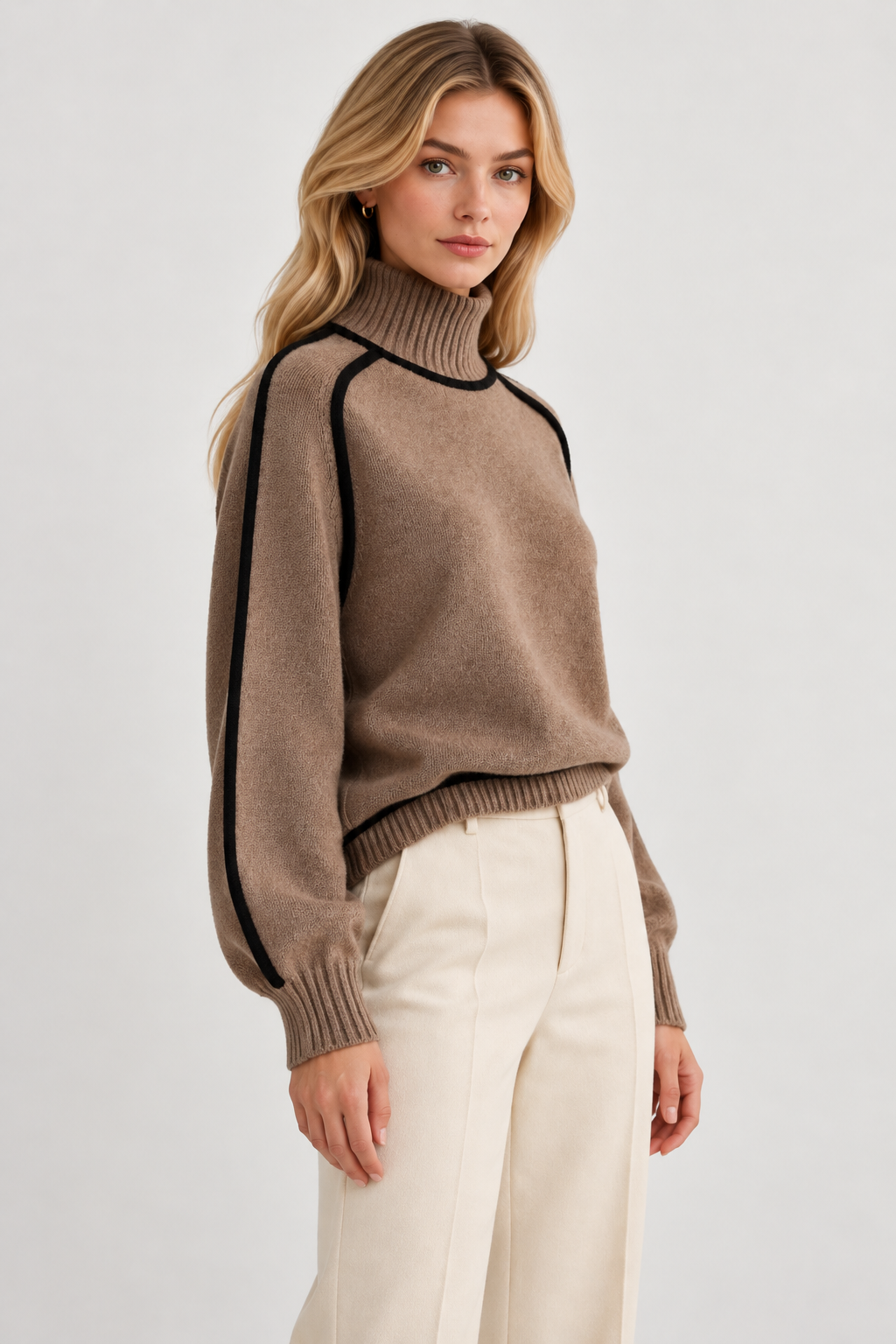Greta Contrast Piped High Neck Jumper