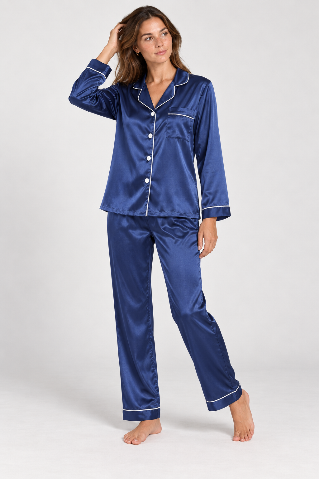 Gabrielle Satin Piped Pyjama Set