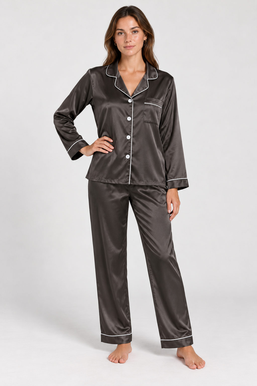 Gabrielle Satin Piped Pyjama Set