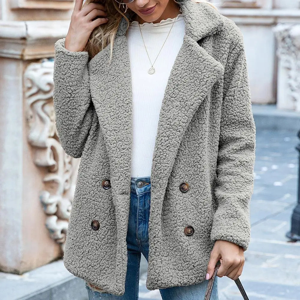 Candice Double Breasted Teddy Coat in Grey