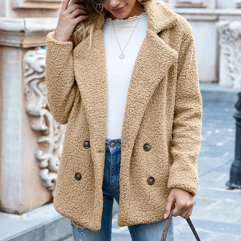 Candice Double Breasted Teddy Coat in Camel