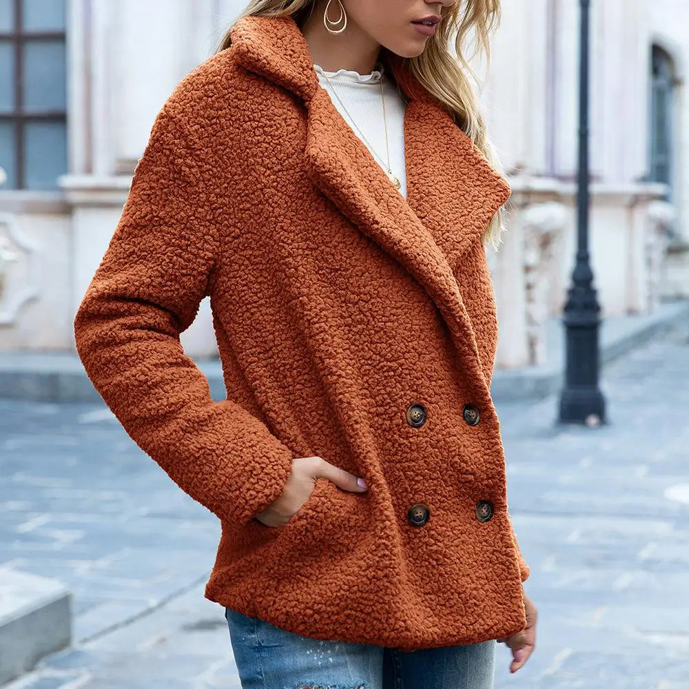Candice Double Breasted Teddy Coat in Rust