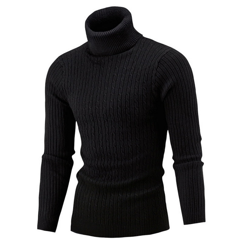 Tom Twisted Cable Roll Neck Jumper in Black