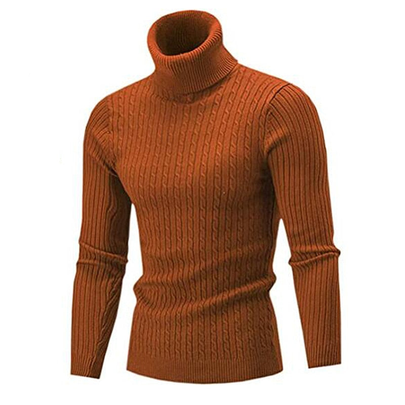 Tom Twisted Cable Roll Neck Jumper in Rust