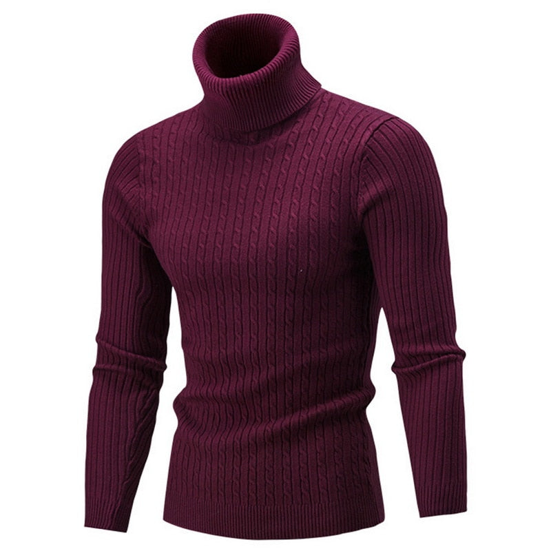 Tom Twisted Cable Roll Neck Jumper in Burgundy