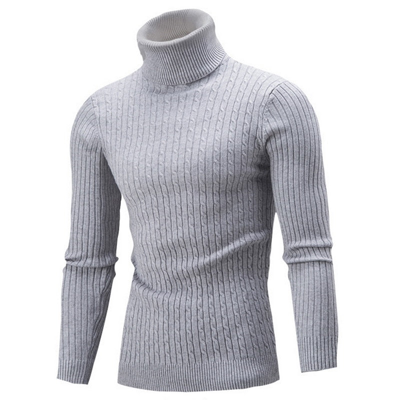 Tom Twisted Cable Roll Neck Jumper in Light Grey