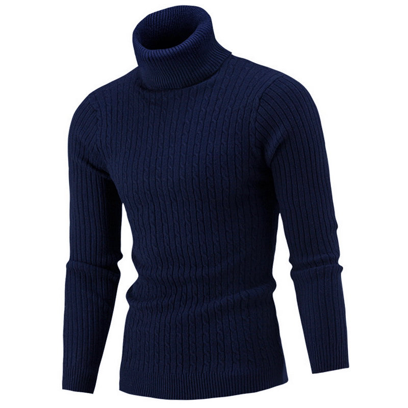 Tom Twisted Cable Roll Neck Jumper in Navy