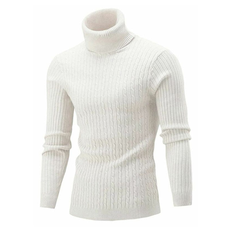 Tom Twisted Cable Roll Neck Jumper in White