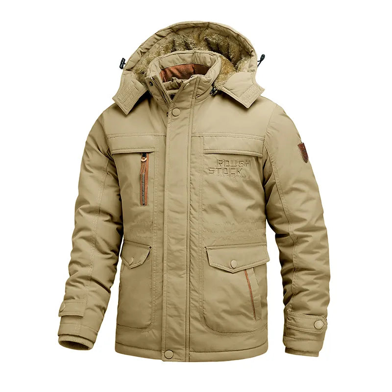 Maxwell Hooded Utility Jacket in Khaki