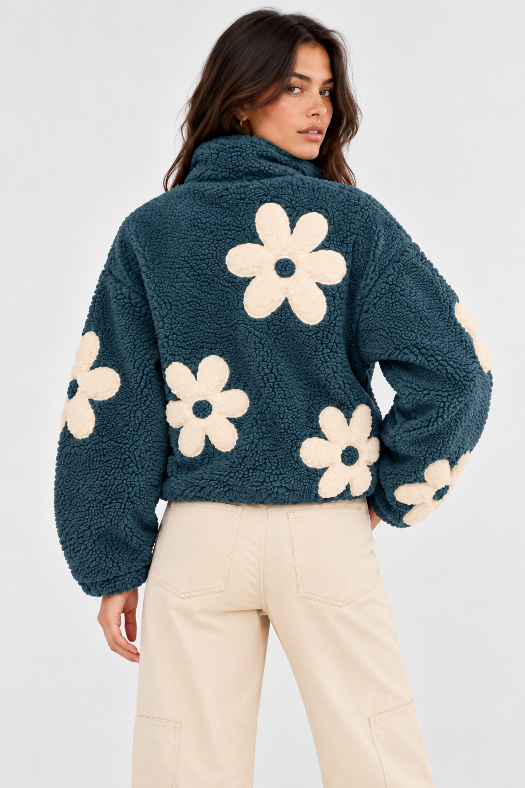 Mirabel Floral Appliqué Teddy Jacket