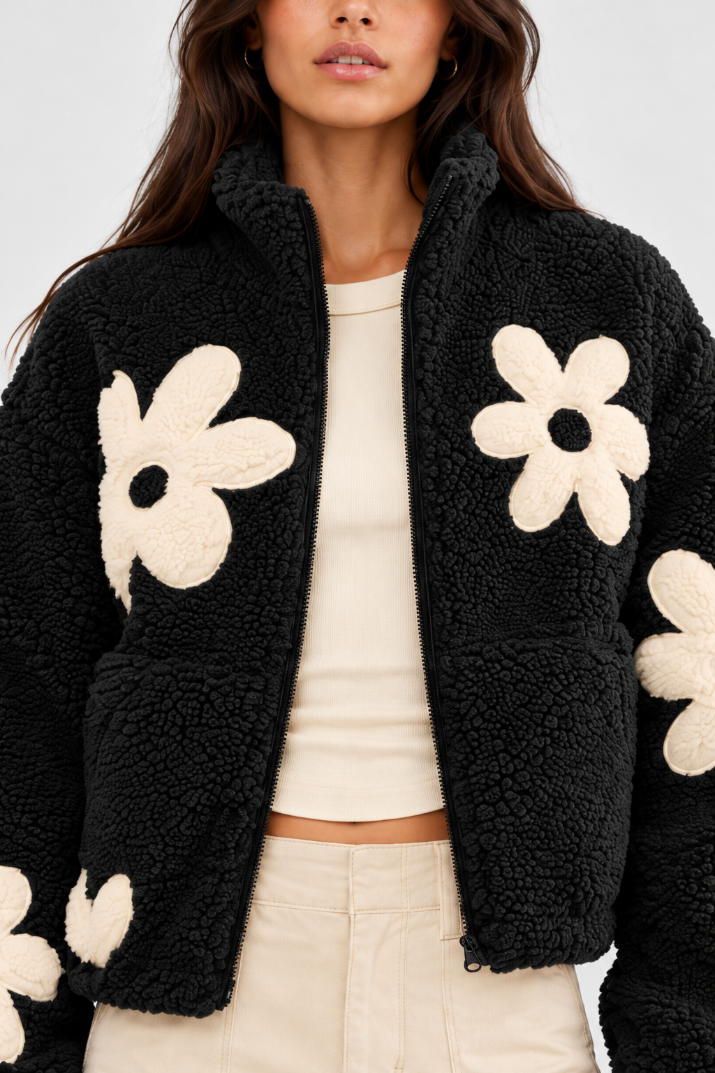 Mirabel Floral Appliqué Teddy Jacket