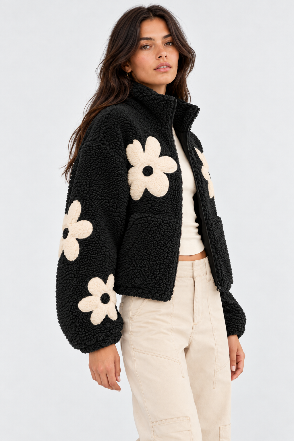Mirabel Floral Appliqué Teddy Jacket