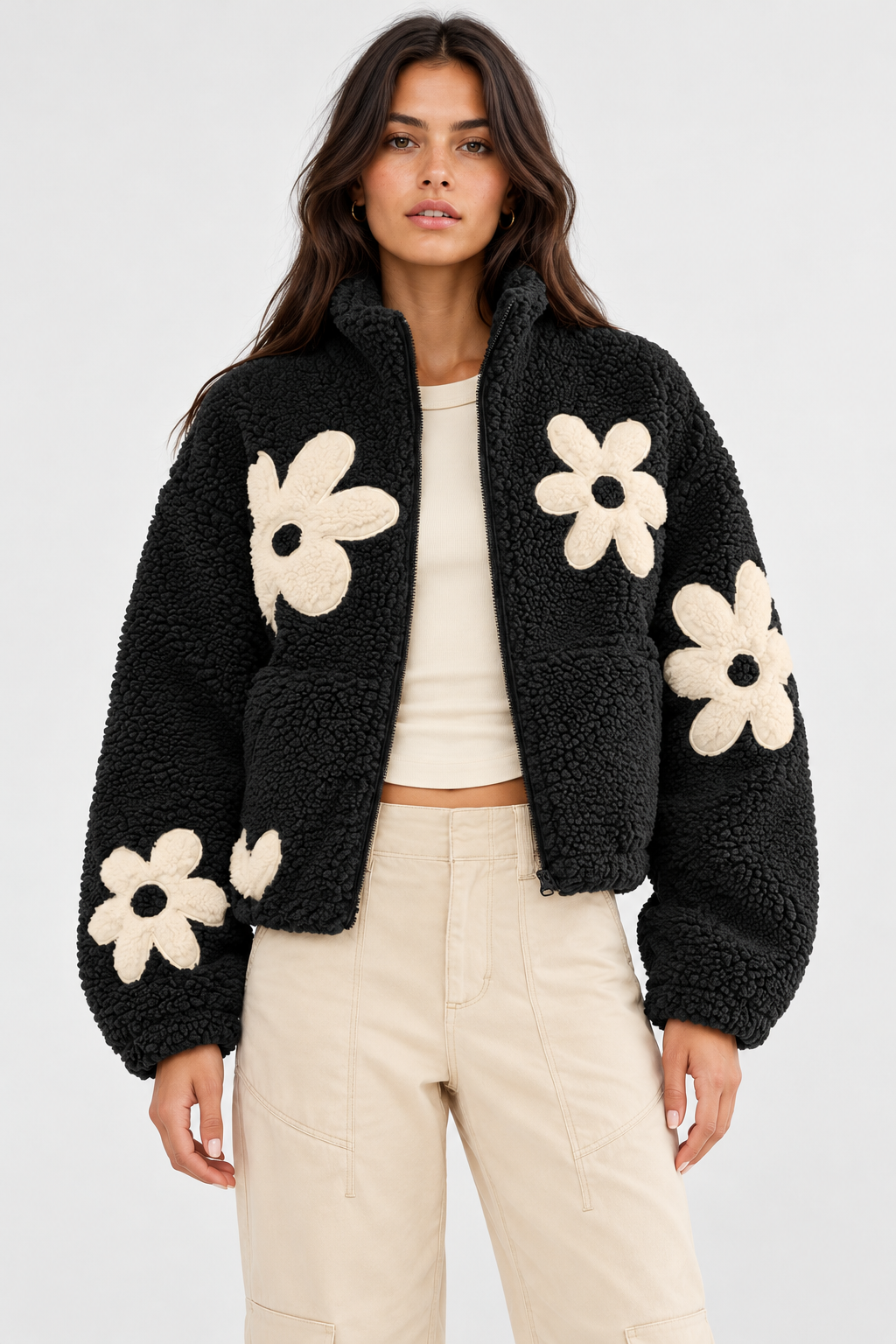 Mirabel Floral Appliqué Teddy Jacket