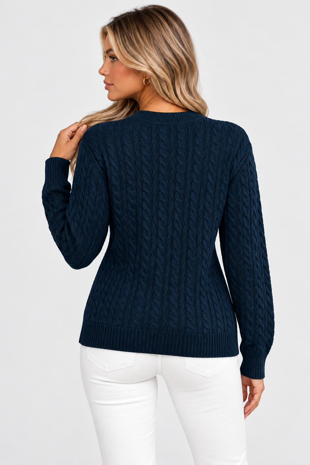 Women Cable Knit Round Neck Jumper