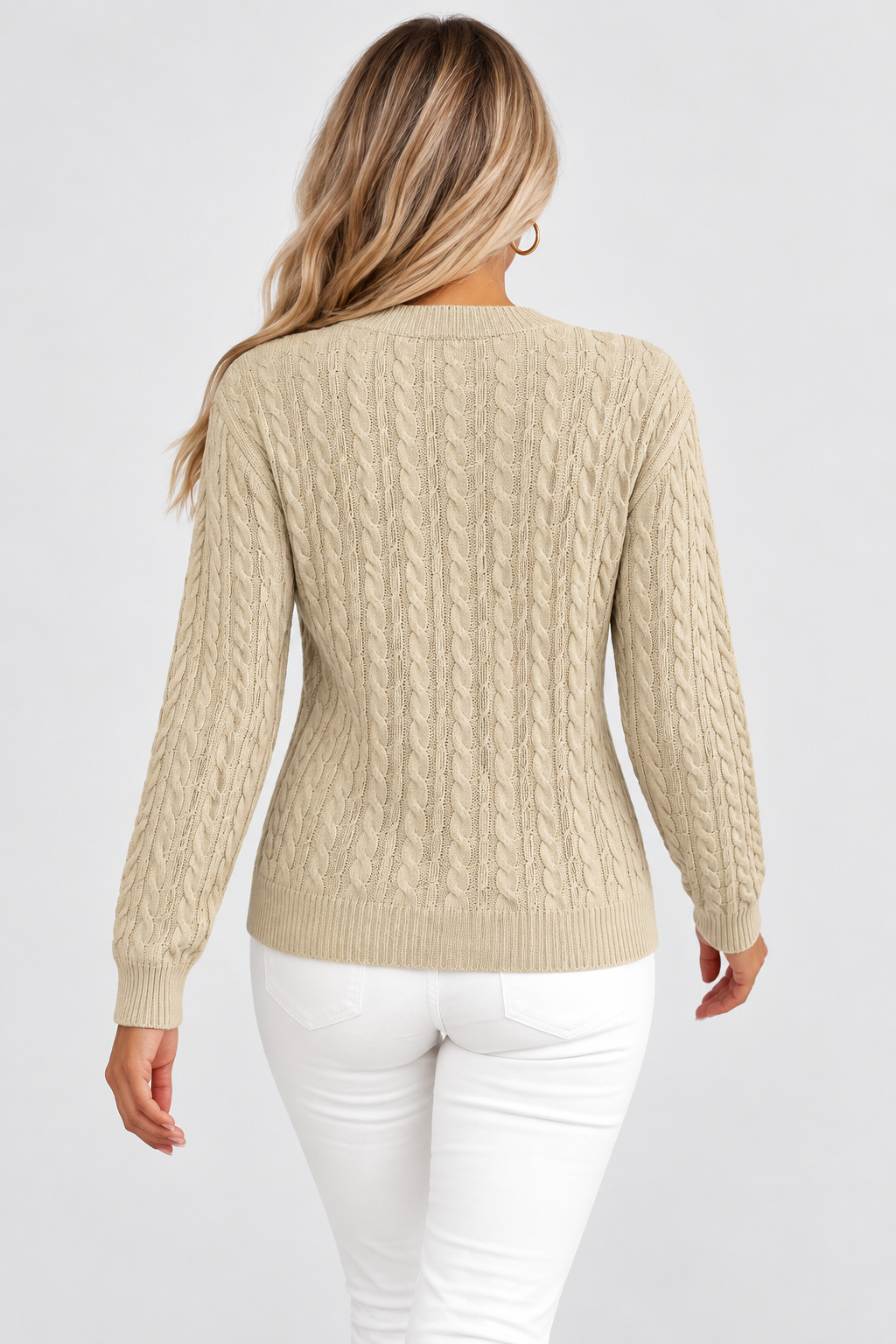 Women Cable Knit Round Neck Jumper