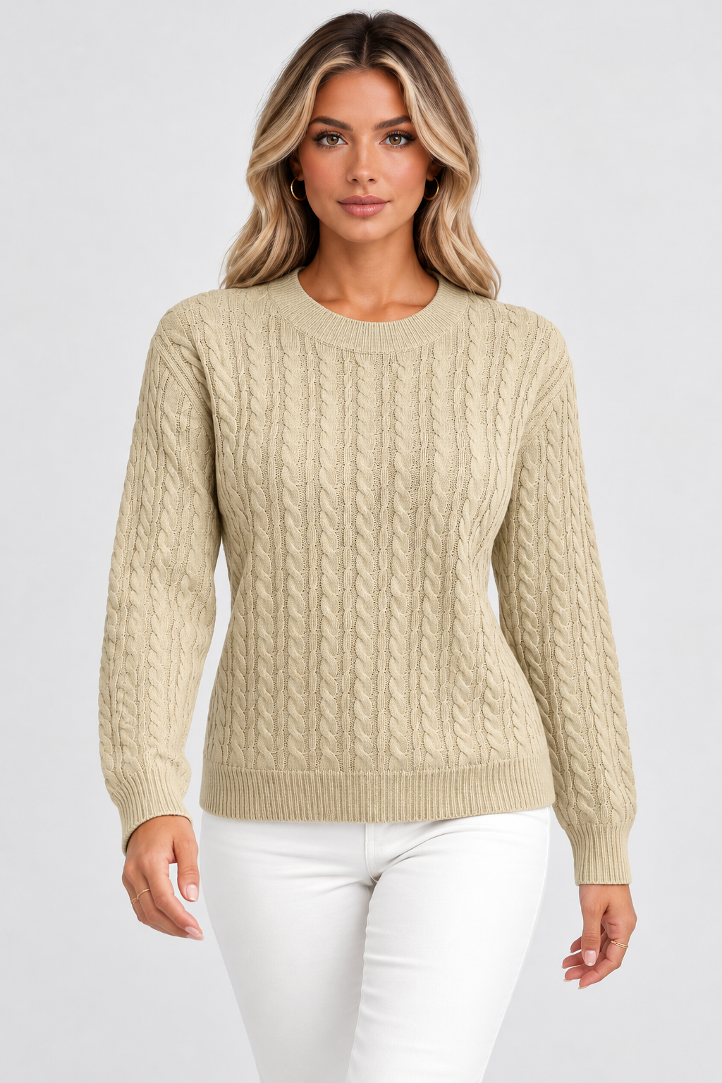Women Cable Knit Round Neck Jumper