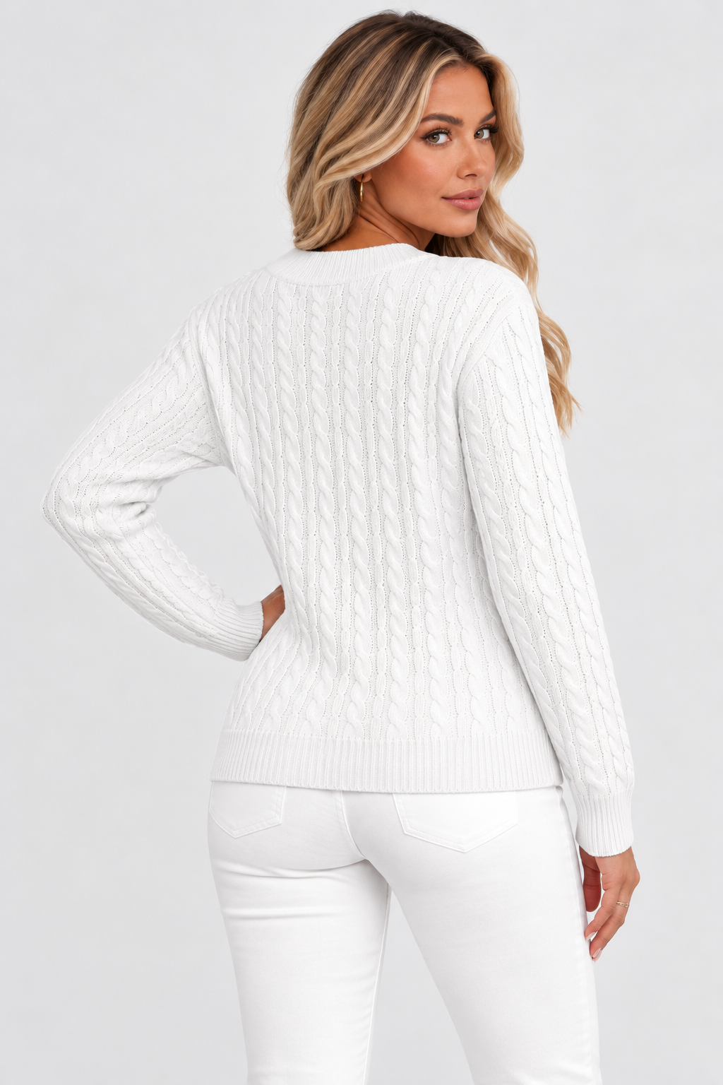 Women Cable Knit Round Neck Jumper