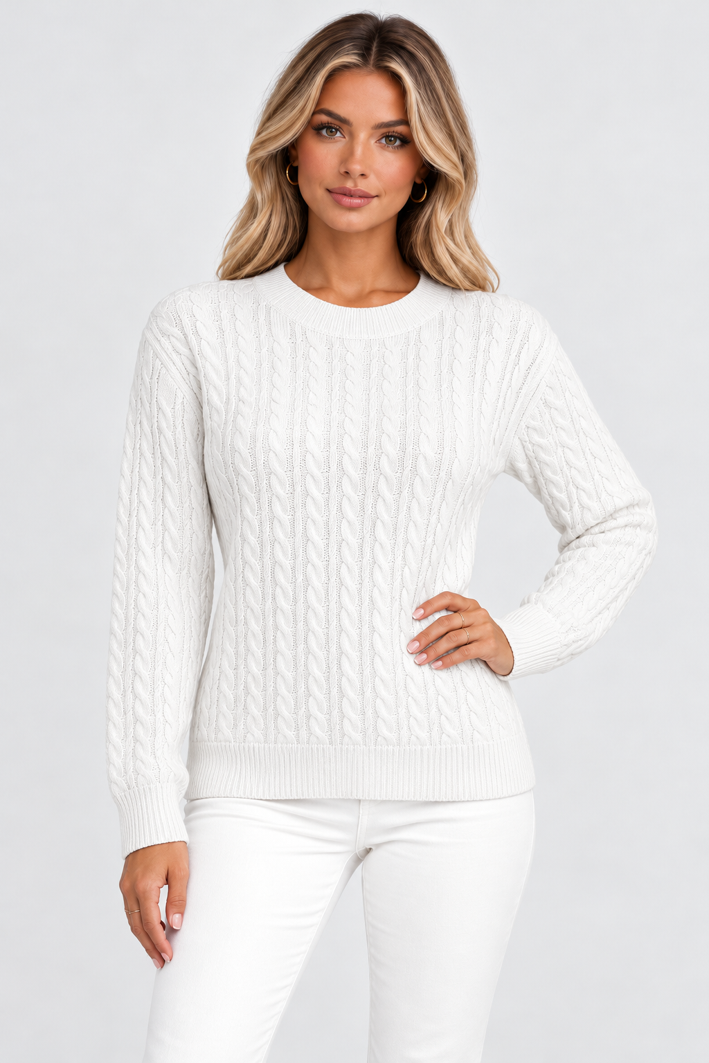 Women Cable Knit Round Neck Jumper