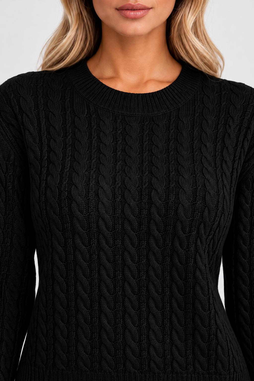 Women Cable Knit Round Neck Jumper