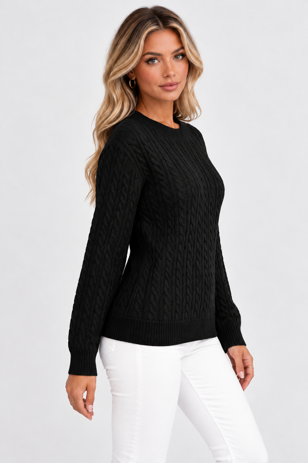 Women Cable Knit Round Neck Jumper