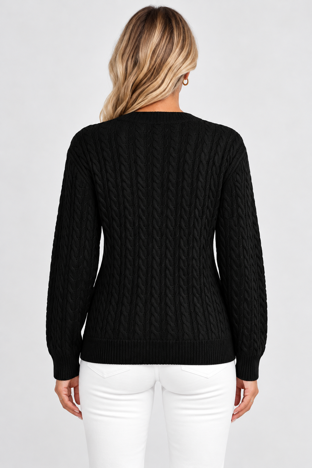 Women Cable Knit Round Neck Jumper