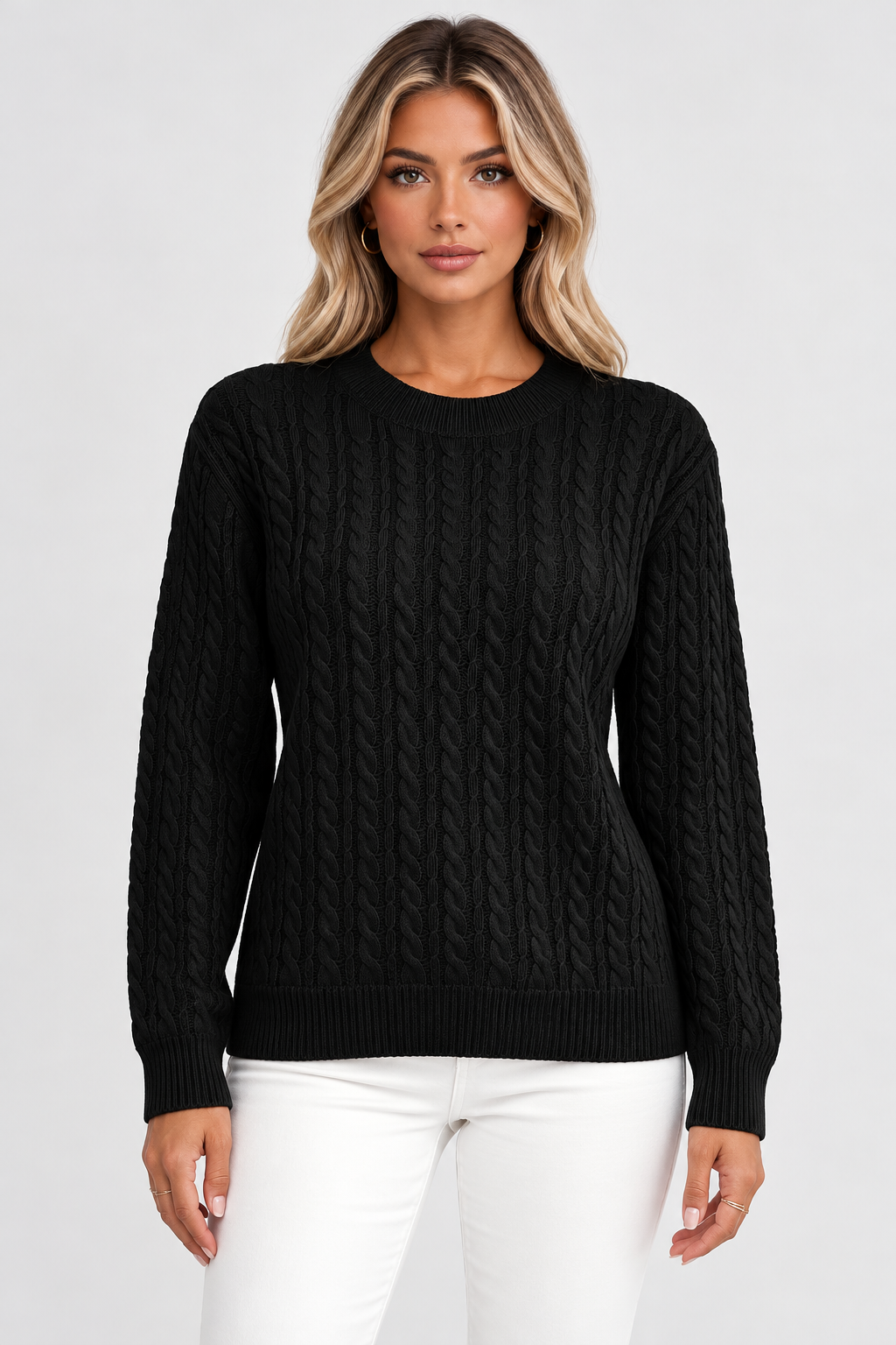 Women Cable Knit Round Neck Jumper