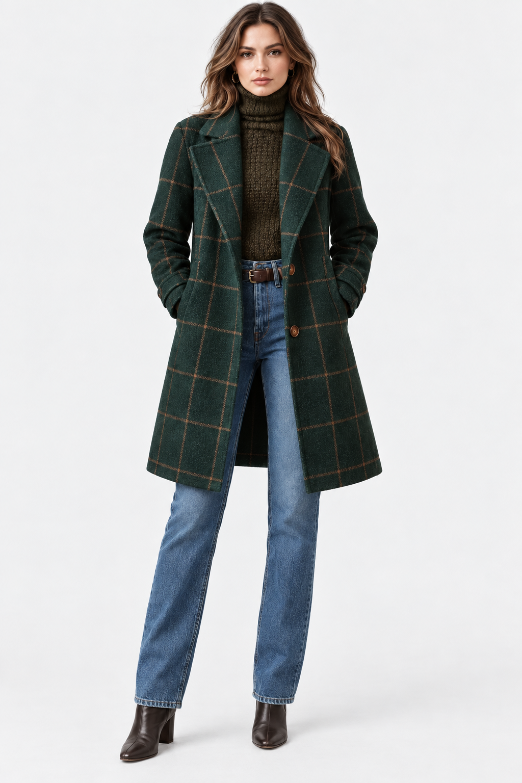 Women Checked Longline Coat