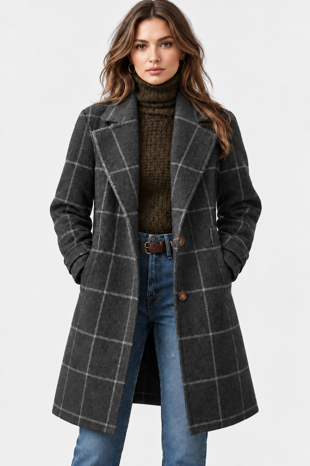 Women Checked Longline Coat