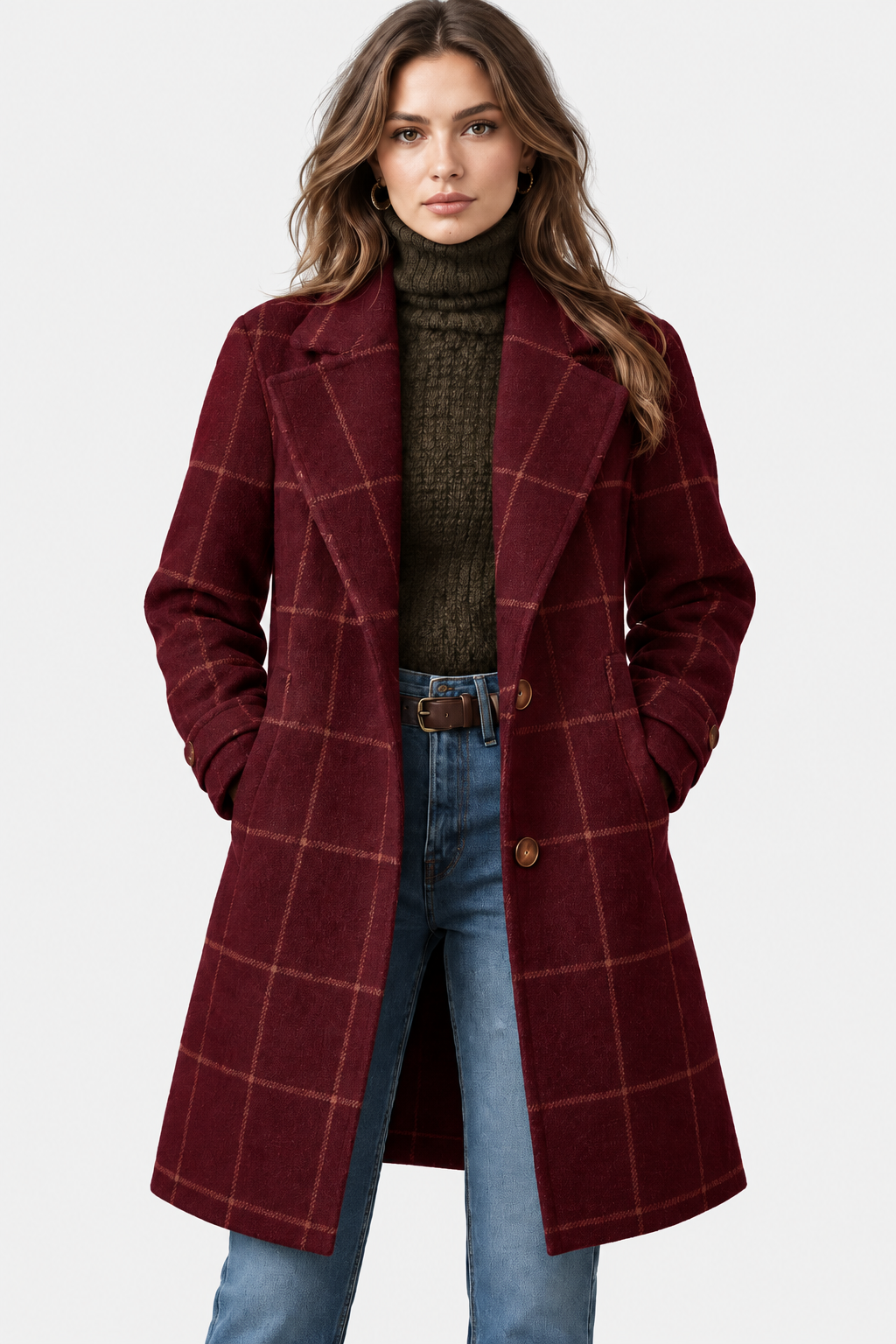 Women Checked Longline Coat