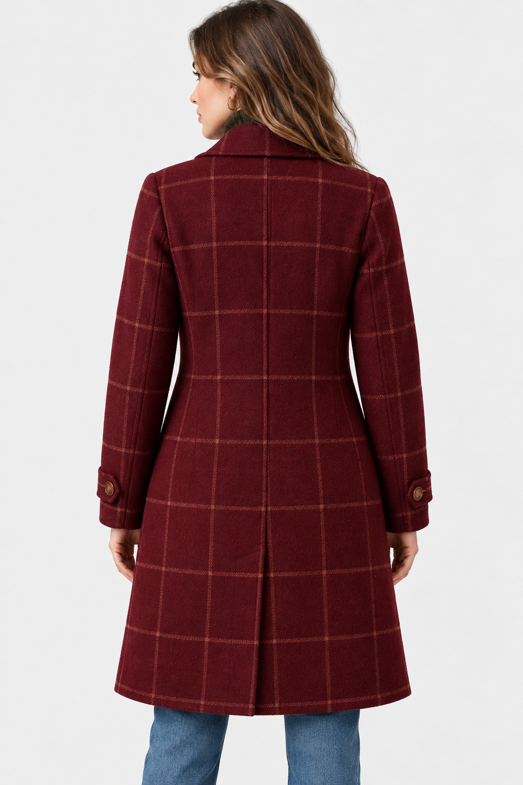 Women Checked Longline Coat