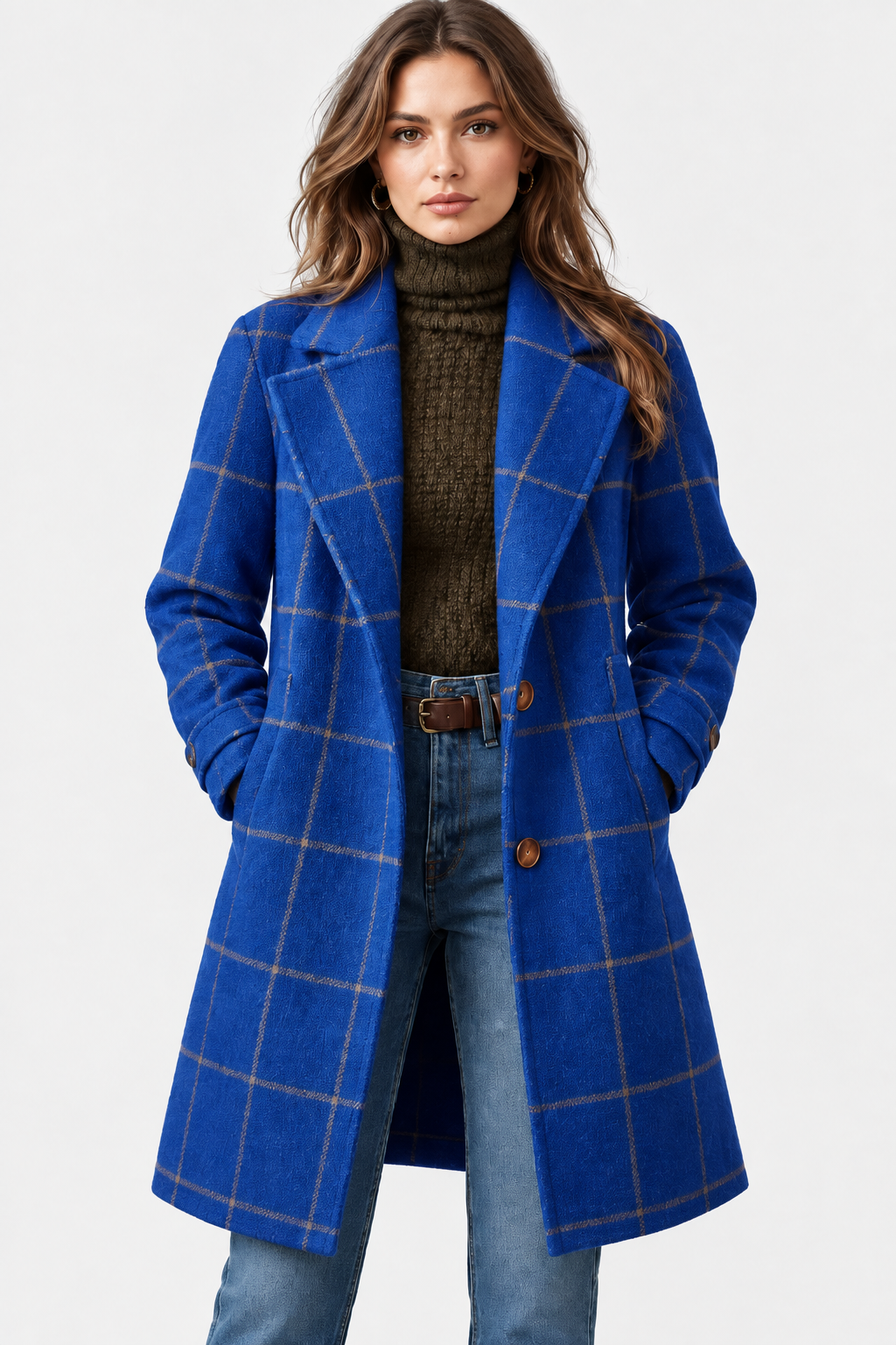 Women Checked Longline Coat