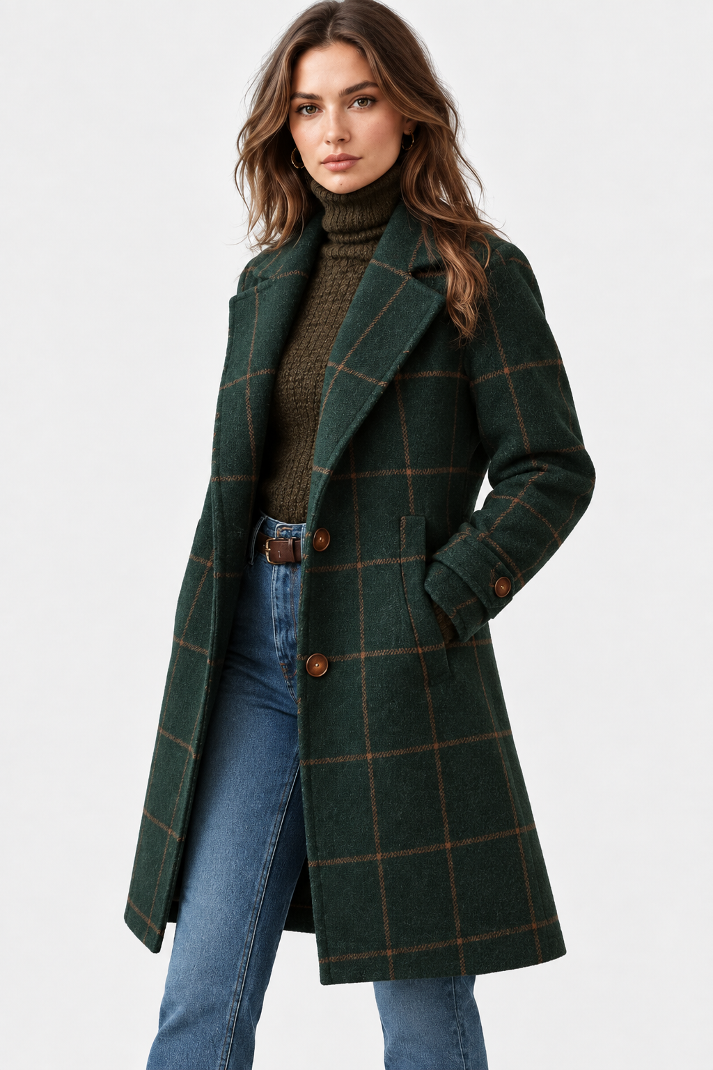 Women Checked Longline Coat