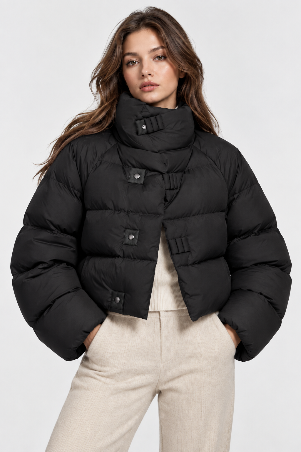 Women Cropped Puffer Jacket Oversized Fit