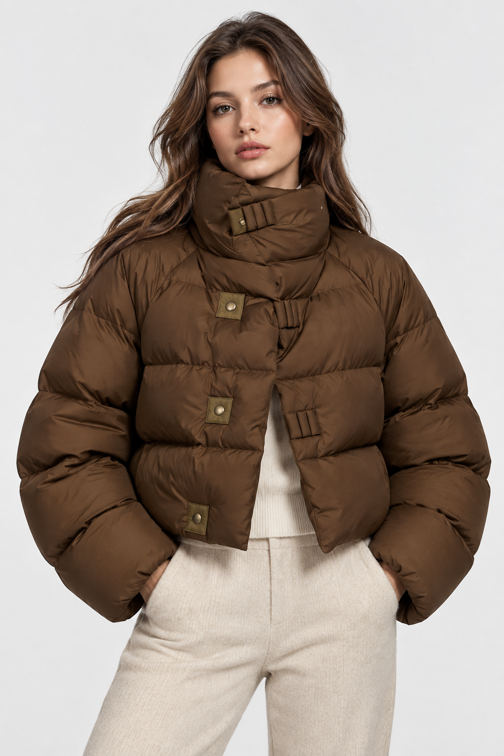 Women Cropped Puffer Jacket Oversized Fit