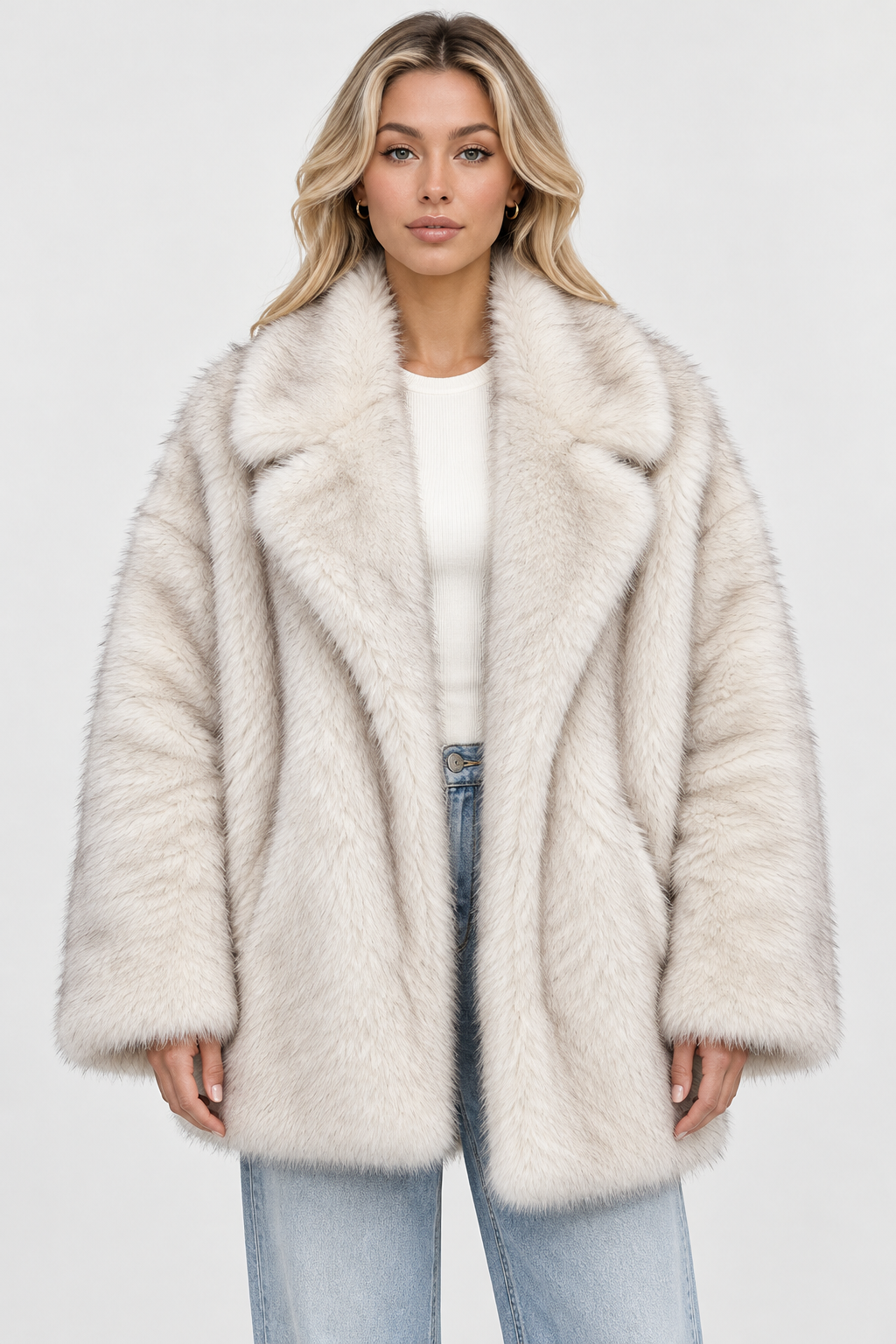 Women Faux Fur Coat Oversized Notched Lapel