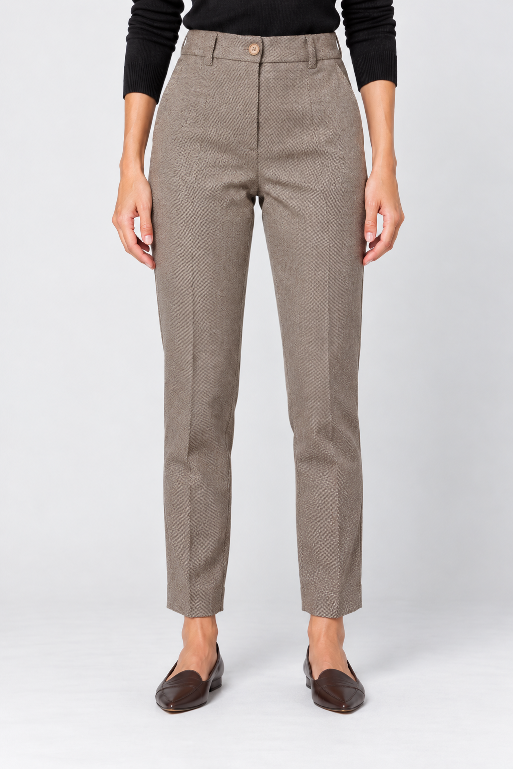 Femme Pantalon à Chevrons Taille Haute Fuselé
