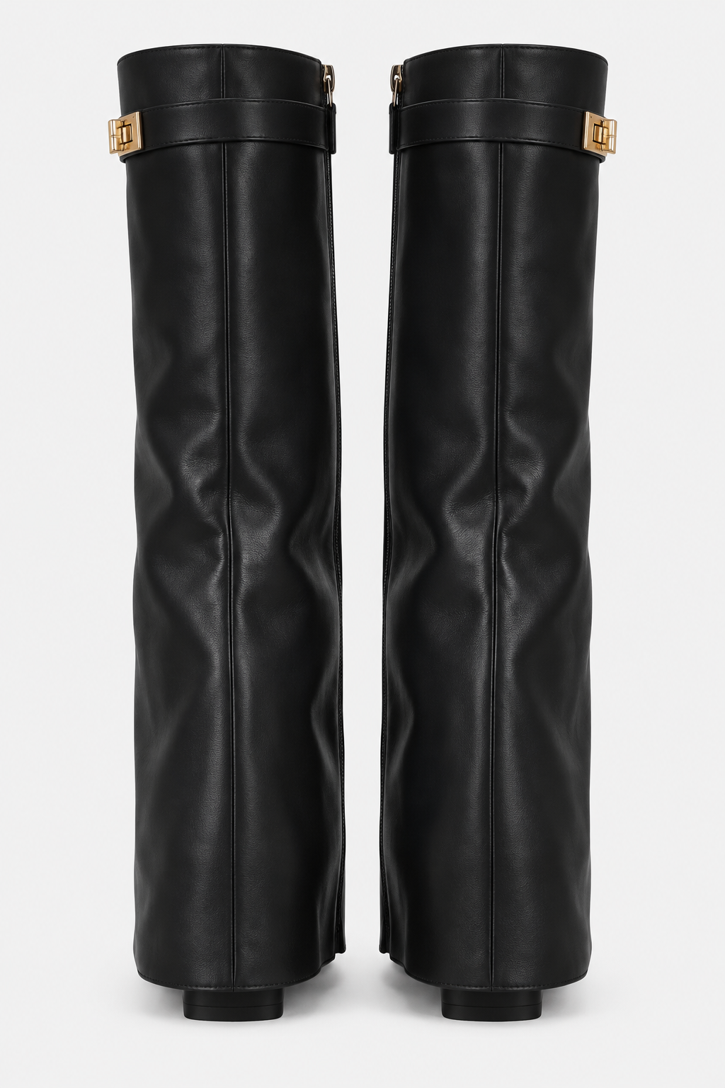 Women Knee High Boots Fold Over Buckle