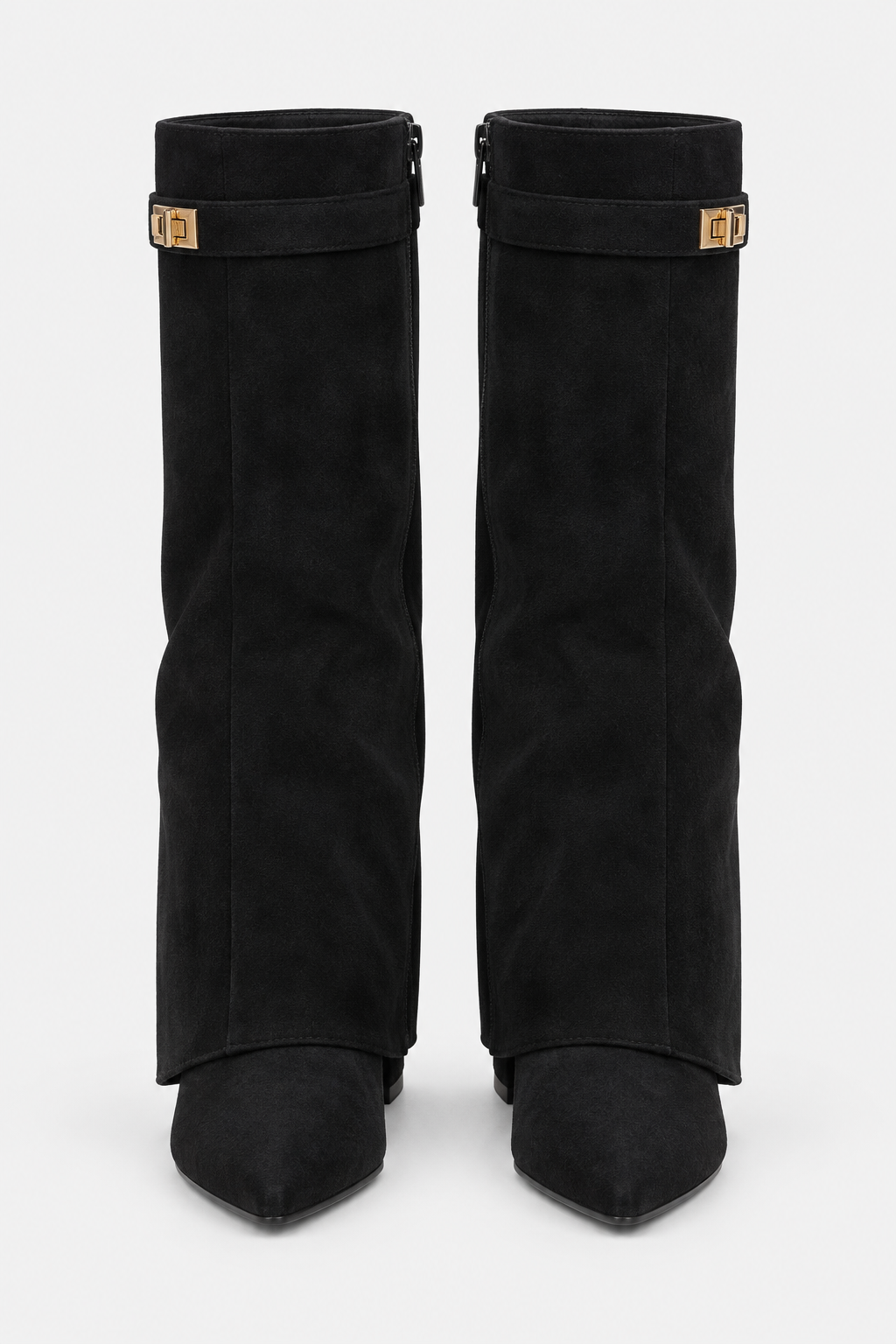 Women Knee High Boots Fold Over Buckle