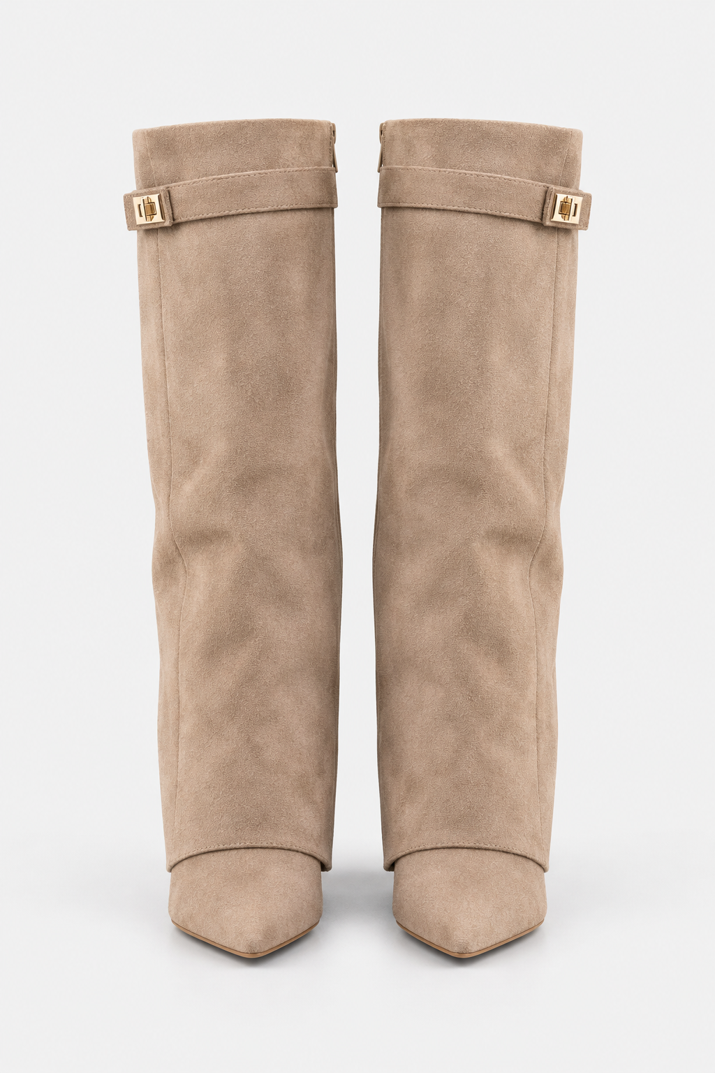 Women Knee High Boots Fold Over Buckle
