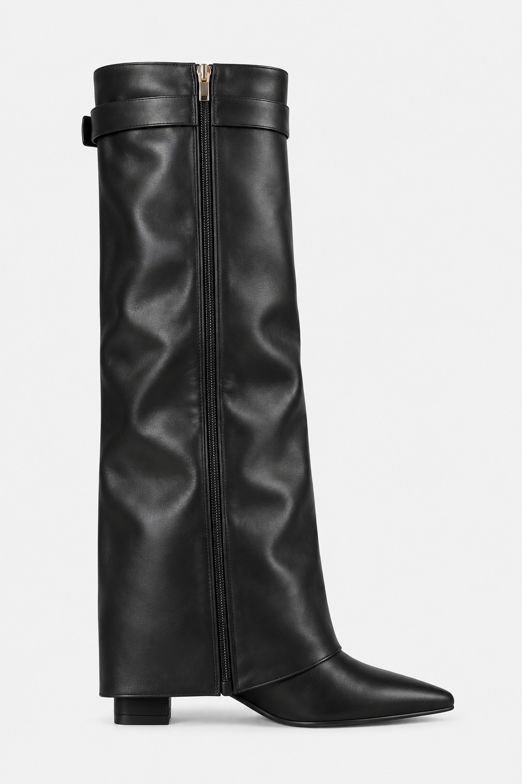 Women Knee High Boots Fold Over Buckle