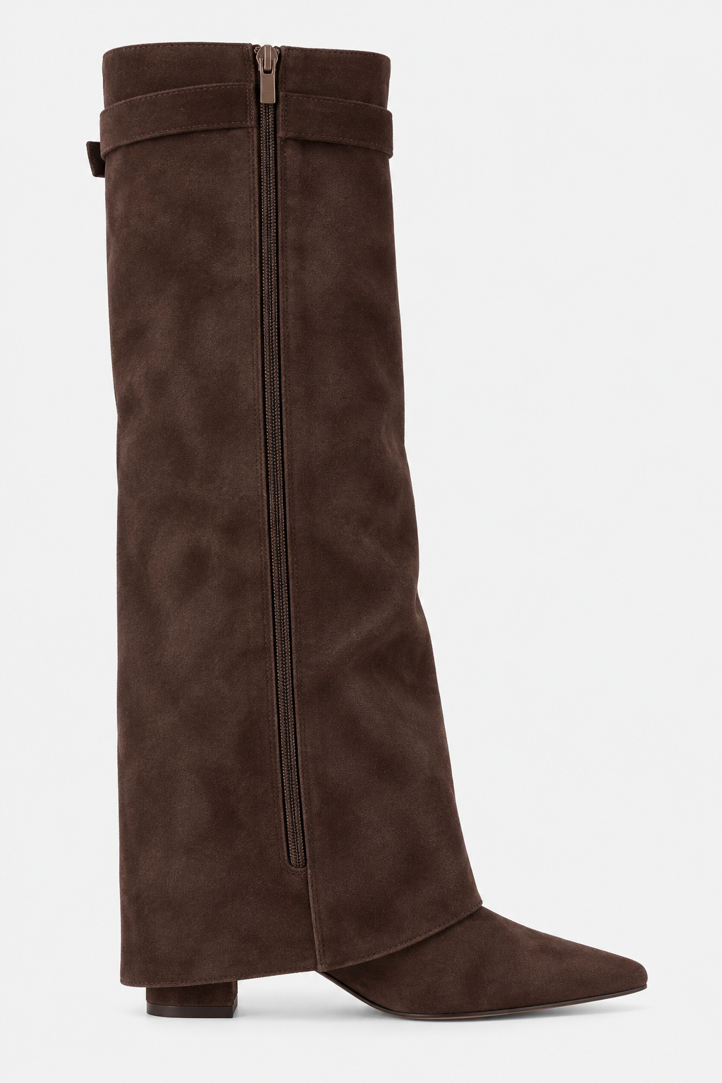 Women Knee High Boots Fold Over Buckle