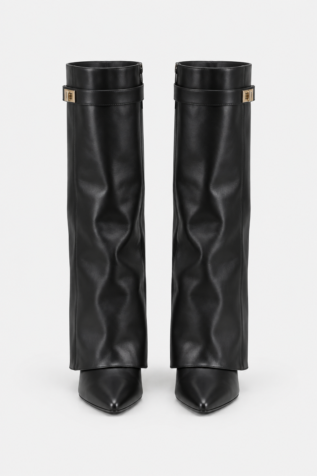 Women Knee High Boots Fold Over Buckle