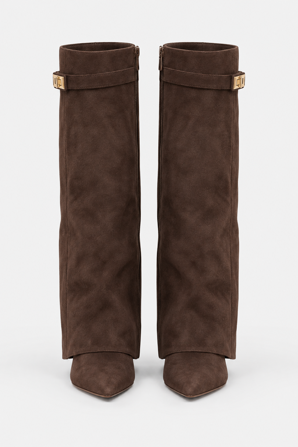 Women Knee High Boots Fold Over Buckle