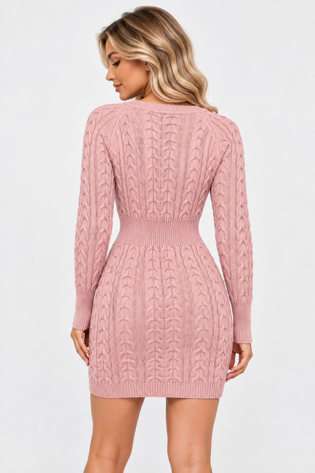 Women Long Sleeve Cable Knit Mini Dress